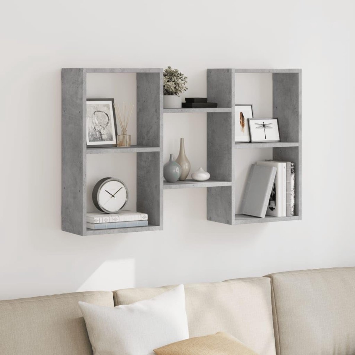 Boekenplank, zwevende plank, badkamerplank, boekenplank, zwevend, wandrek, betongrijs, 96 x 18 x 60 cm, houtmateriaal voor keuken, kantoor, balkon, slaapkamer