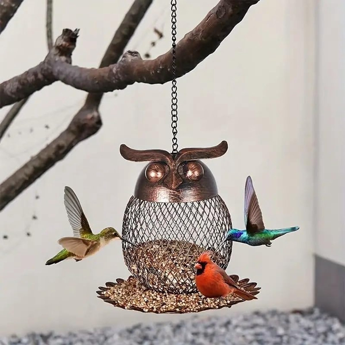 Metaal, vogelhuisje, om op te hangen, weerbestendig, voederplaats voor de balkontuin, hangende vogelvoederdispenser, 15 x 15 x 14,5 cm