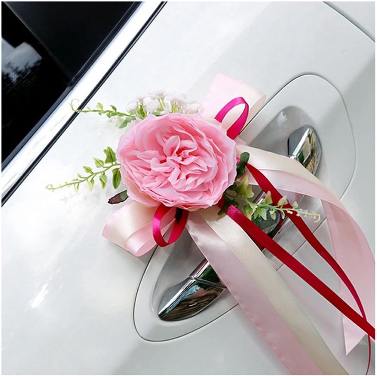 Kunstbloemen autolint achteruitkijkspiegel bloemversiering lint roos decoratie voor bruiloftsfeest kerk bruiloftsautodecoratie feest cadeau roze
