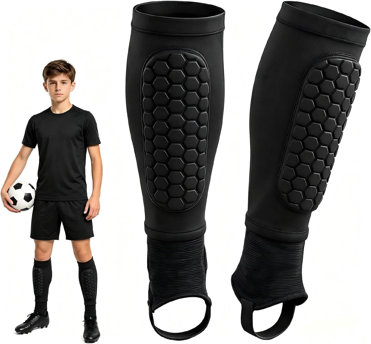 Scheenbeschermers voor voetbal, scheenbeschermers met enkelbescherming, scheenbeschermerhouder, ademend, antislip, kuitbescherming, schokbestendig, ontwikkeld voor volwassen voetbalspelers