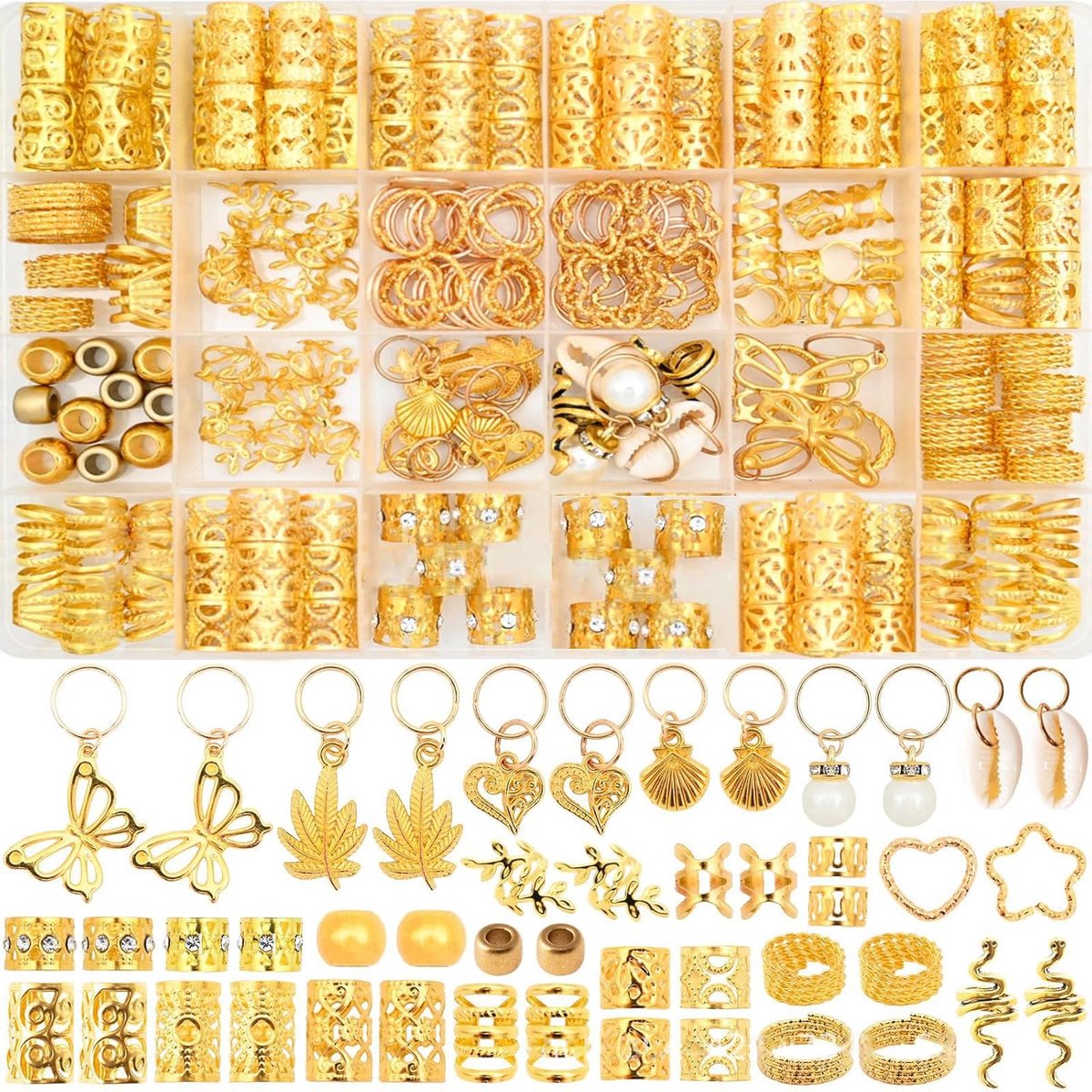 236 Stuks Metalen Dreadlocks Hanger, Accessoires voor Het Vlechten van Haar, Dreadlocks Met Doos Haaraccessoires, Verschillende Modestijlen, voor Het Versieren van Heren- en Dameshaar