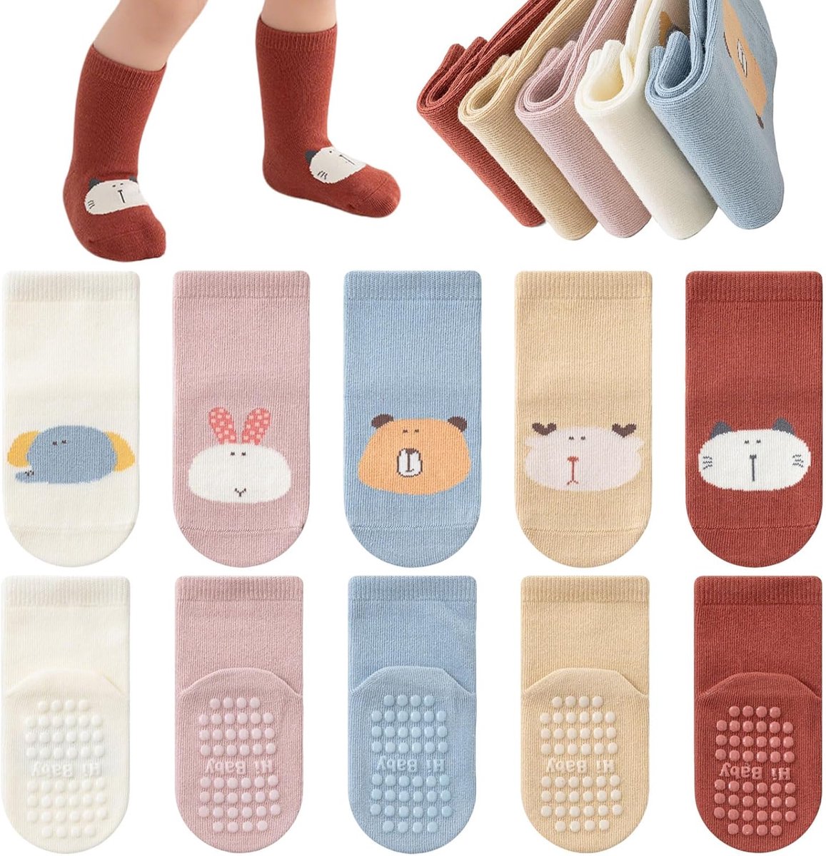5 paar Antislip Babysokken met grip kinderen sokken voor peuters jongens meisjes