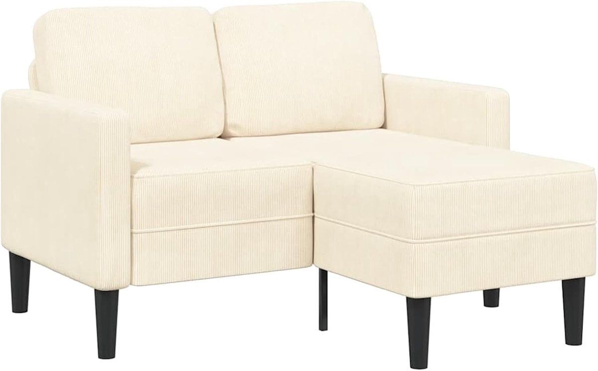 2-zitsbank met chaise longue, L-vorm, crème, 125 cm, linnen, gestoffeerde bank, zitgroep, bank voor woonkamer, appartement, kantoor, logeerkamer, entree, 4107078