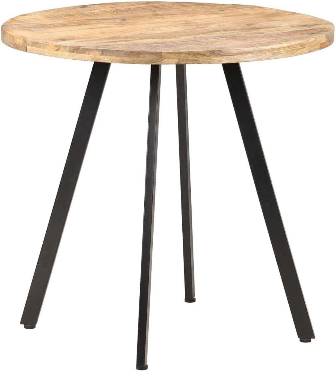 Eettafel 80 cm van ruw mangohout met natuurlijke afwerking en zwarte ijzeren poten voor eetkamer en keuken | robuuste massief houten tafel met poedercoating