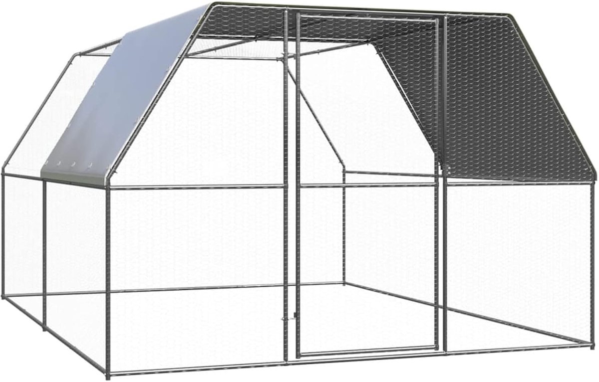 Kippenhok, volière, voor buiten, van verzinkt staal, 3 x 4 x 2 m, kooi voor kippen buiten, tuinkippenhok, kippenhok van metaal, kippenhok van staal, kippenhok, groot kippenhok