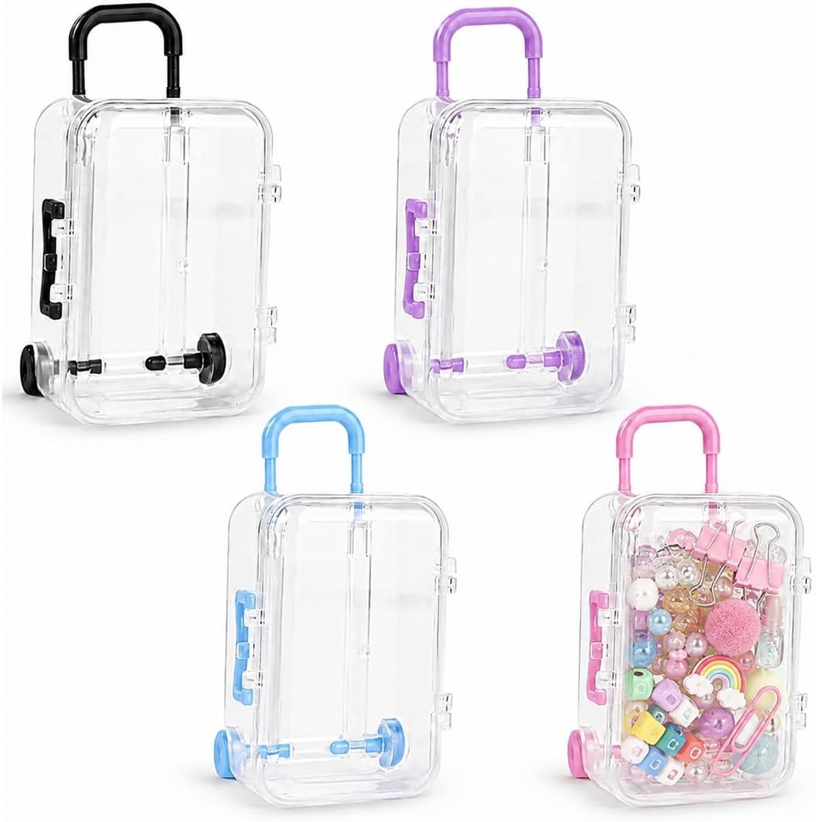 4 stuks mini-opbergkoffers van kunststof, geschenkdoos voor reizen, container voor kleine voorwerpen, ideaal voor geschenken en organisatie