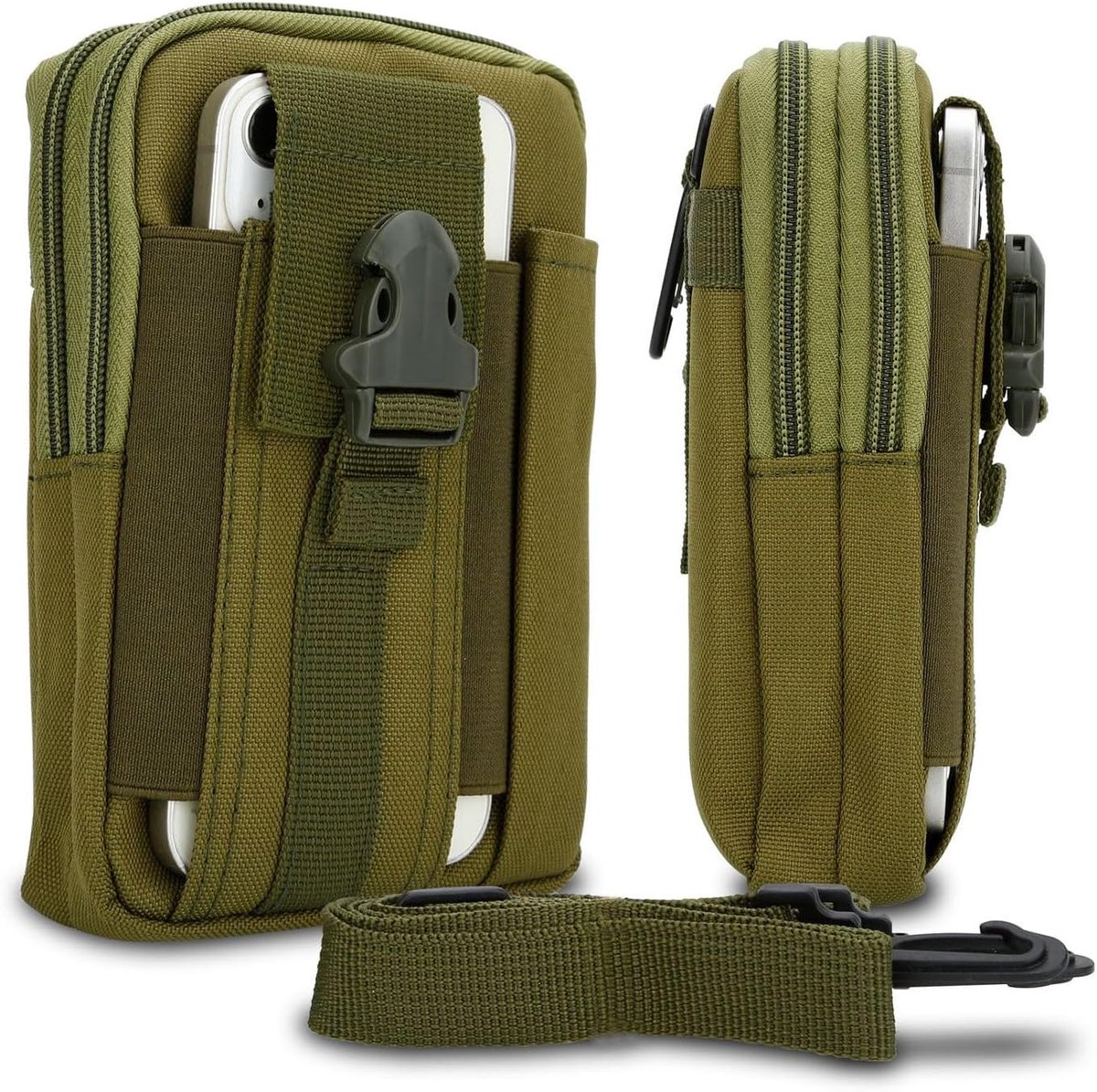 Tactische mobiele telefoon etui in EFFEN GROEN -molle EDC etui compatibel met BQ Aquaris V/VS met schouderriem -mobiele houder extra etui militaire riem etui max. 6,7 inch heuptasje
