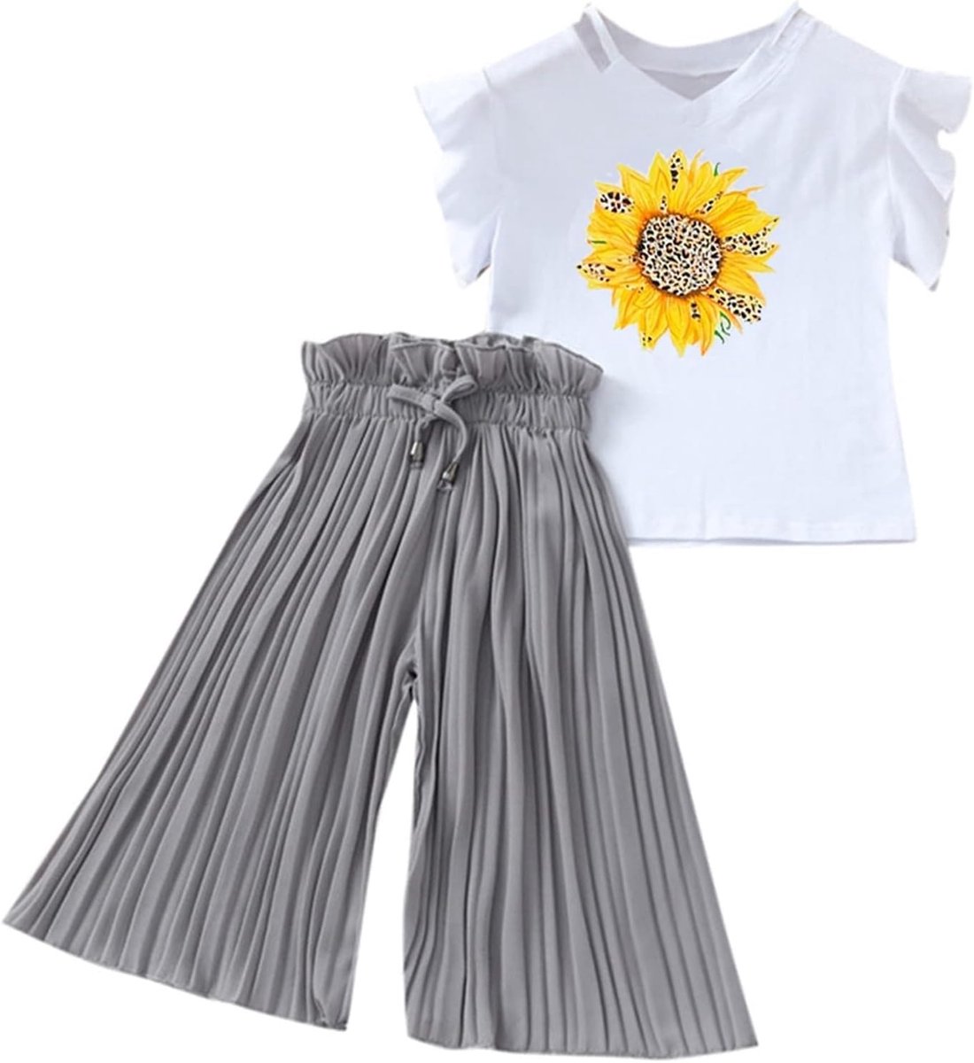 Peuters kinderen meisjes kleding sets zomer zonnebloem T-shirt tops chiffon geplooid losse broek outfits kinderen kleding