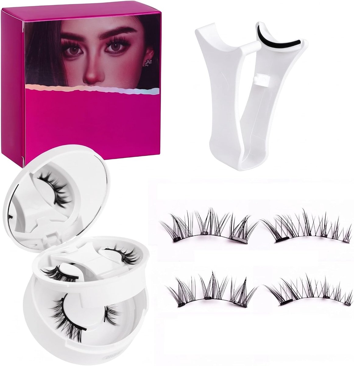 2 paar magnetische wimpers, herbruikbaar, set met applicator, magnetische wimpers met natuurlijke look, magnetische wimpers zonder eyeliner en lijm, eenvoudig aan te brengen en te verwijderen