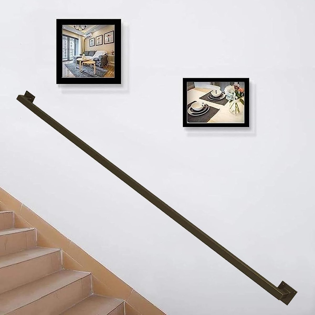 Stairs Square Pipe Black Metal Wrought Iron Railing Indoor Outdoor Wall Balustrade Wall-Mounted Support Rod Non-Slip Banister (Customisation Supported) (Size : 270cm)