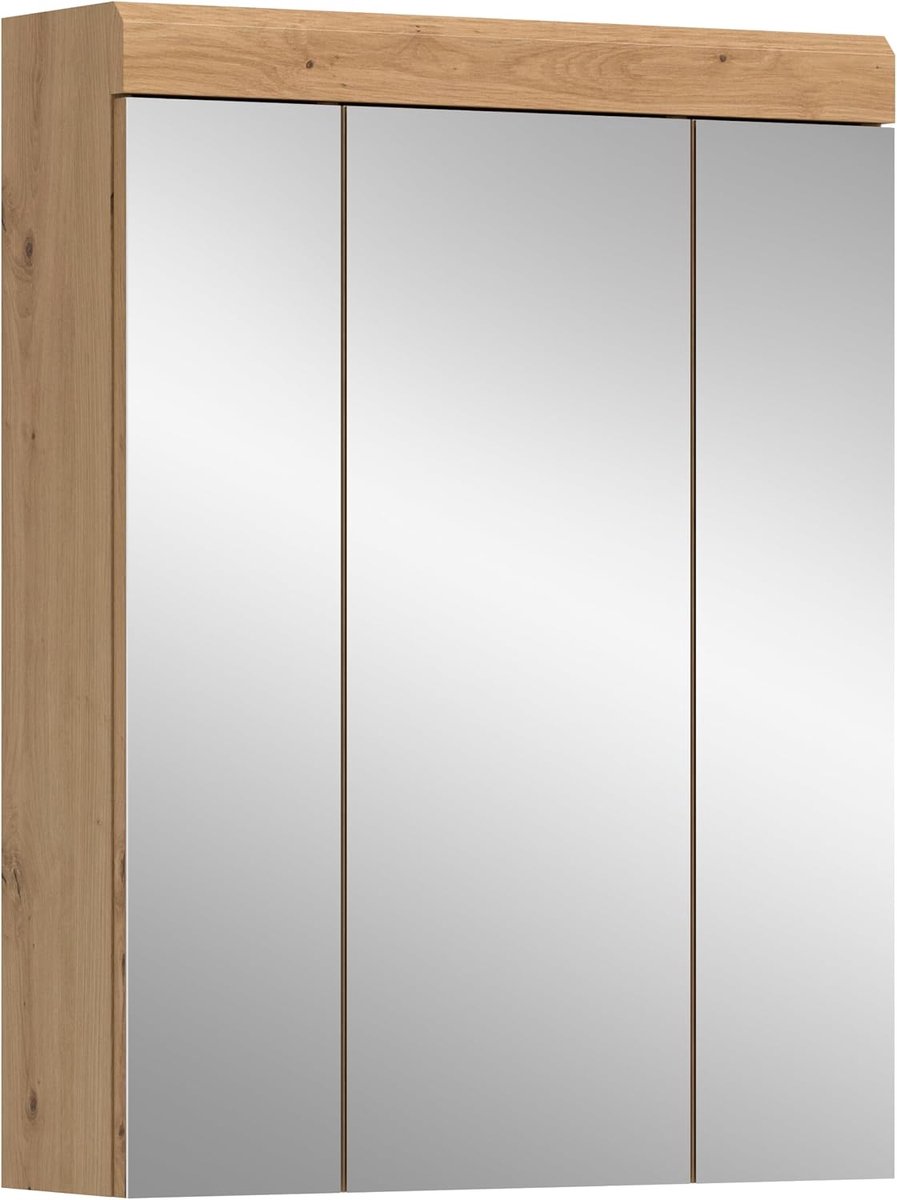 Xonox.home Spiegelkast Scout 60 x 79 x 18 cm in Artisan & zwart – badkamerspiegel met 3 deuren & 9 vakken – inclusief 6 in hoogte verstelbare planken voor een perfect overzicht van je cosmetica