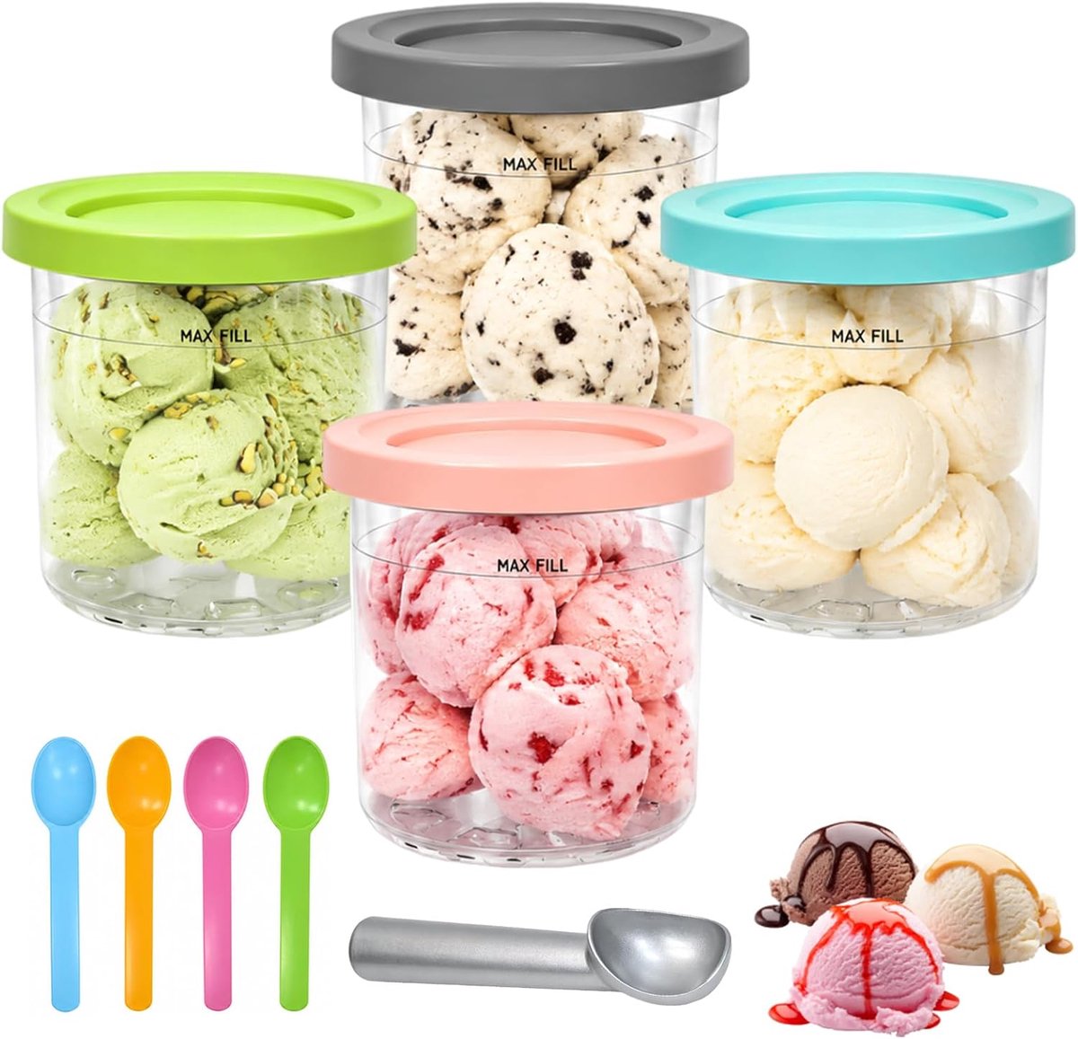 Set van 4 containers voor Ninja Creami ijsmachine