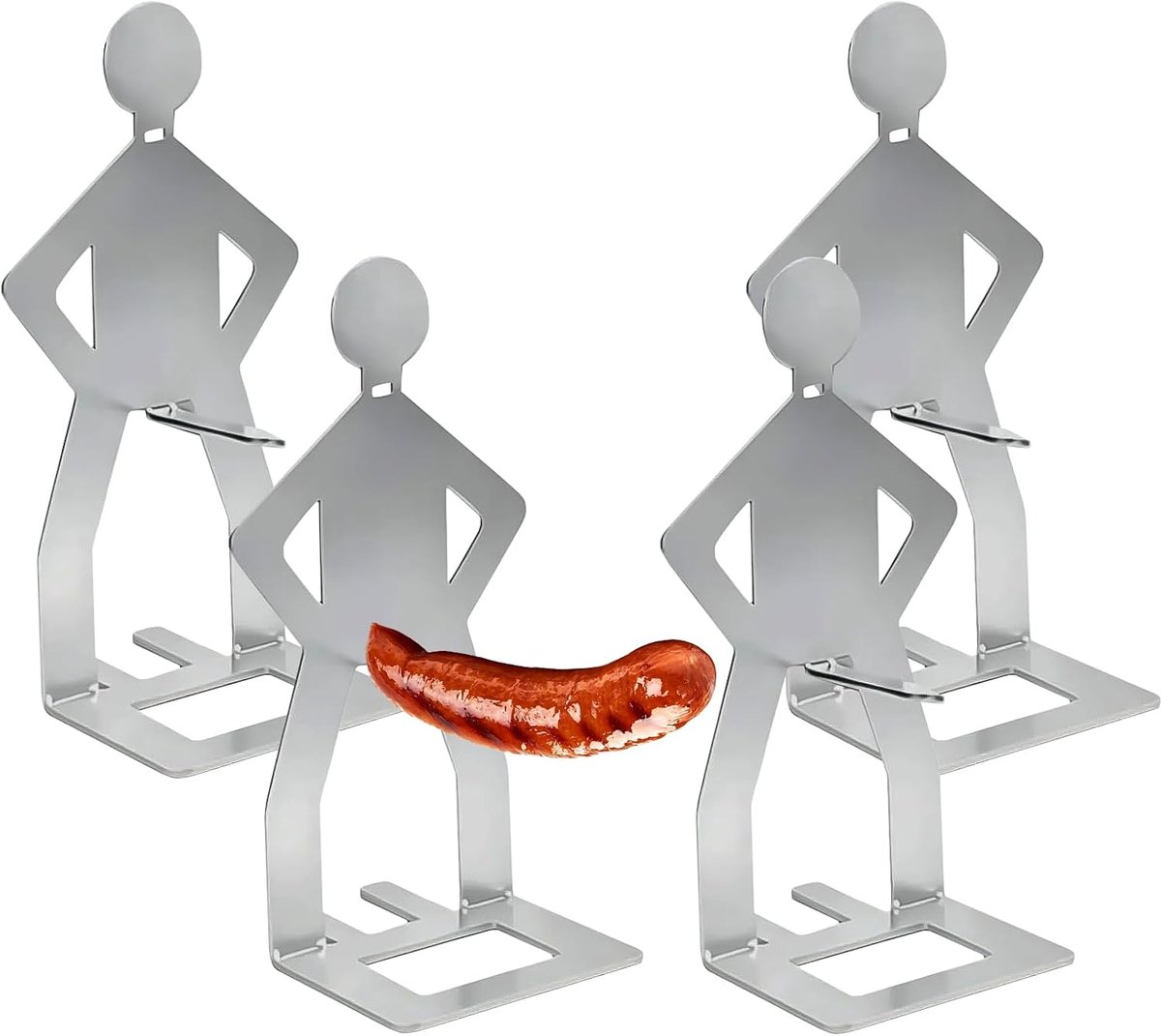 4 stuks grillworsthouders van roestvrij staal, creatieve grill in de vorm van een staande man, grapgrill voor grillen, camping, picknick in de open lucht, tuin, keuken (A)