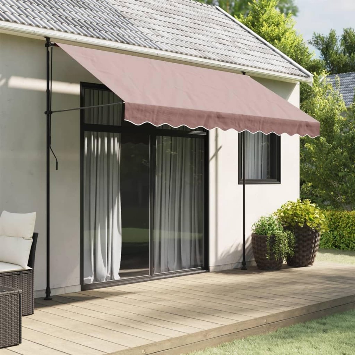 Zonnescherm bruin, 3 m, waterdichte vervangende volant van 100% polyester met PU-coating, uv-bestendig en ademend, ideaal voor tuinluifels, gemakkelijk transport en eenvoudig