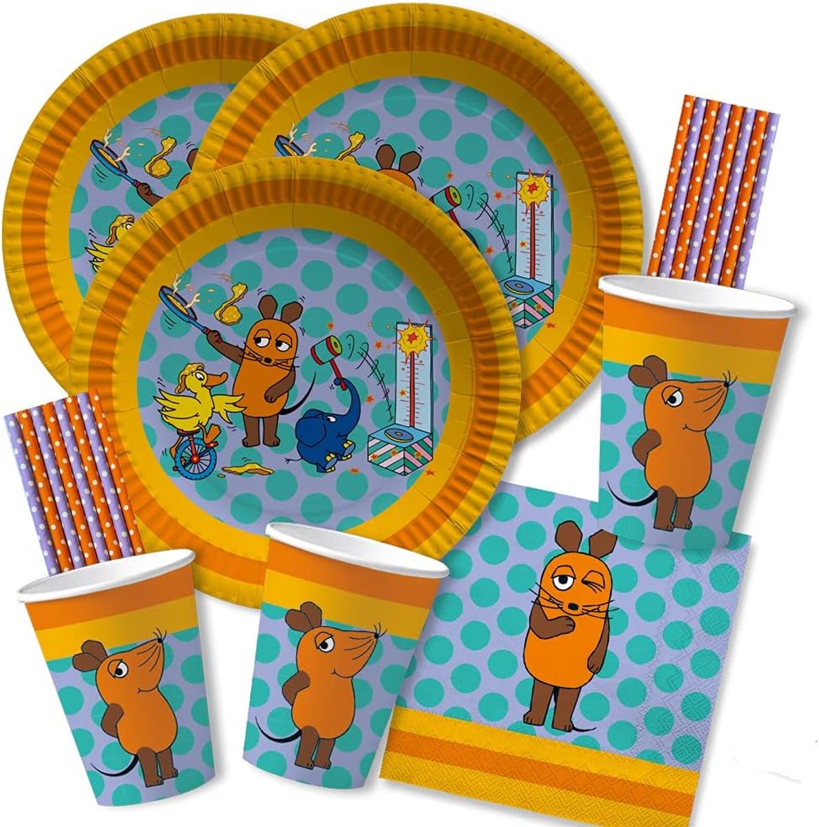 spielum 68-delige partyset - de muis - borden bekers servetten rietjes voor 16 kinderen