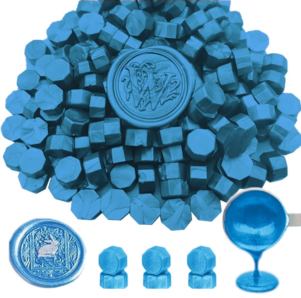 zegel kraal, ANBOSE 300 stuks Octagon Blauw Verzegelende Waxparels, Wax Verzegelende Parels voor Envelop