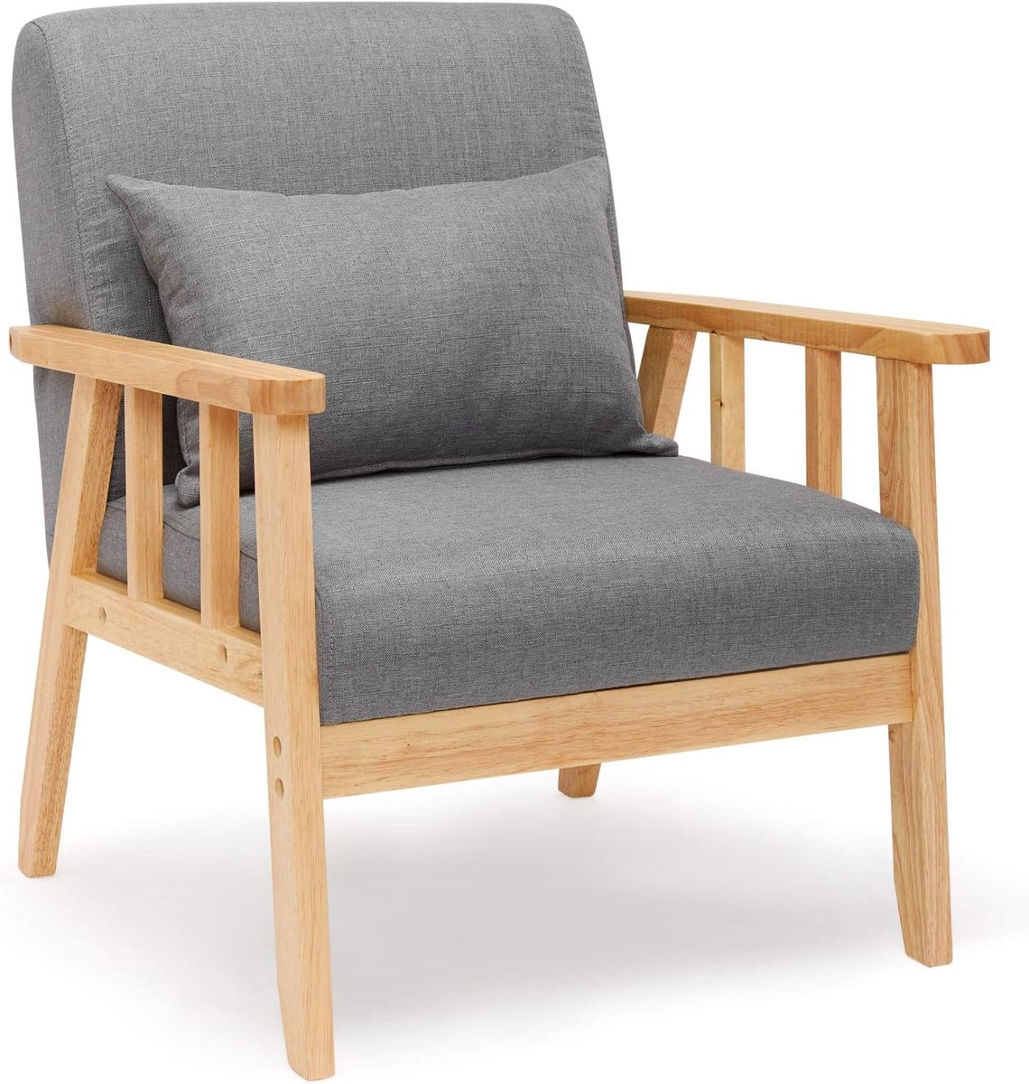 Fauteuil, linnen, massief houten frame, retro met kussen, voor slaapkamer, woonkamer, balkon, kantoor, donkergrijs