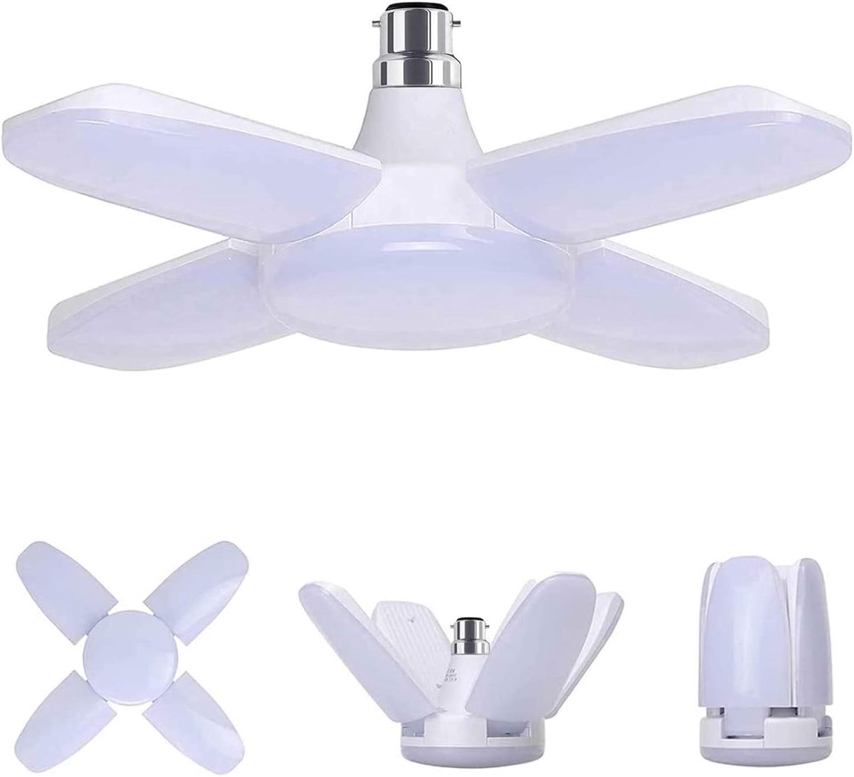 Bajonetpet LED-garagelamp, koud wit 60W 6500K 5500lm Vervormbare werkplaatslamp, met 4 verstelbare panelen, voor garages, kelders, werkplaatsen, magazijnen (pakket van 1)