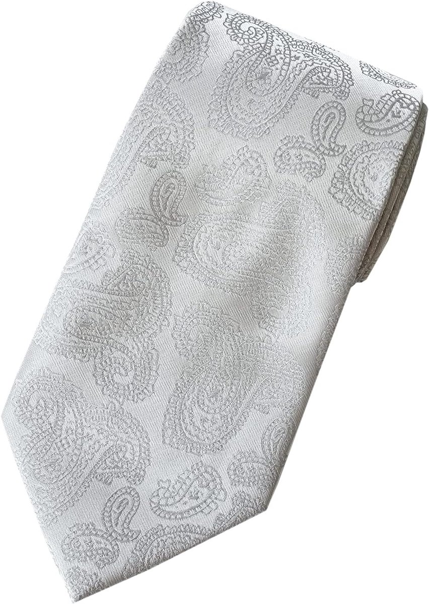 lange mannen stropdas geweven jacquard zijdeachtig Paisley stropdas XL 63", Licht Zilver, XL