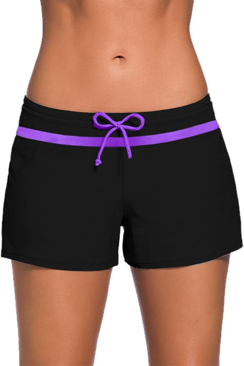 Essentiële Zwemplank Shorts, Side Split Midden Taille Zwemmen Strand Boardshorts met Front Tie Trekkoord | Comfort Sneldrogende Surfen Zwembadzijde Effen Kleuren Boyleg Badmode Bikini Bottoms