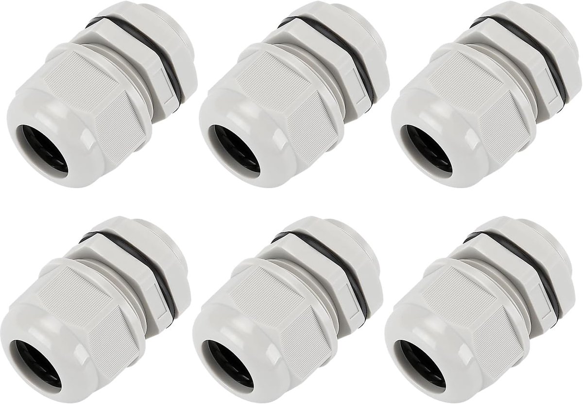 3/4 NPT Kabelschroefverbinding, 6 stuks, IP69 instelbare aansluitdoos van 12,5-18 mm, nylon schroefverbindingen, verbindingen met sluitring, verbinding, witte koordgrip kit voor elektrische box