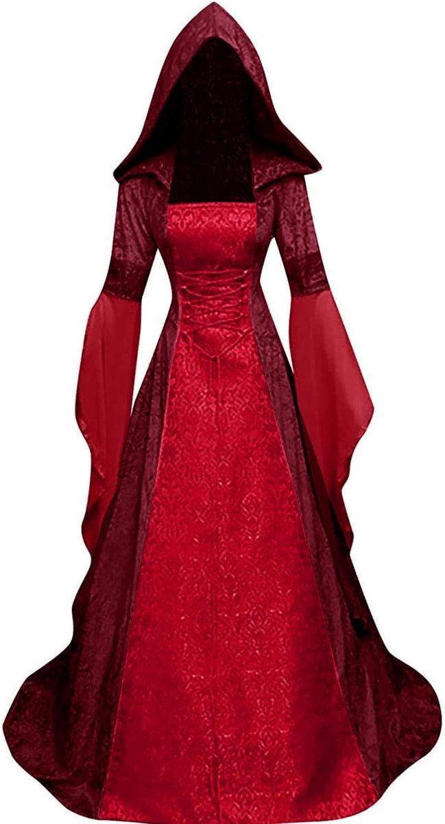 Halloweenkostuum voor dames, middeleeuwse renaissance met capuchon, kleding, gothic, jurk, Victoriaans, carnaval, jurken, cosplay kostuum (rood, 3XL)