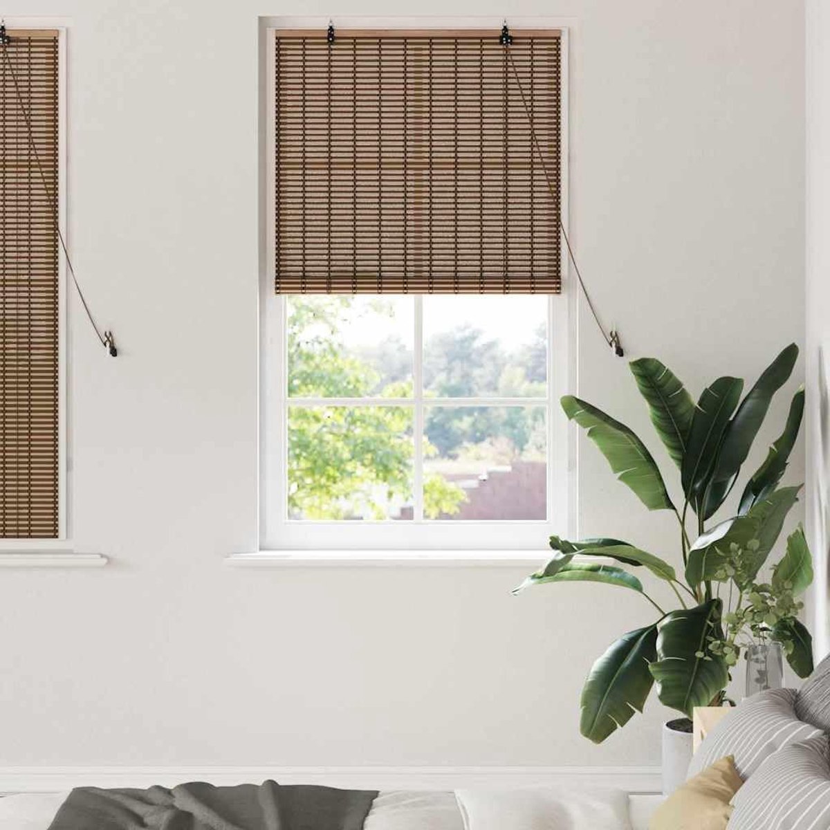Rolgordijn van natuurlijk bamboe, moderne stijl, met lichtfilter en externe montage, voor woonkamer of slaapkamer