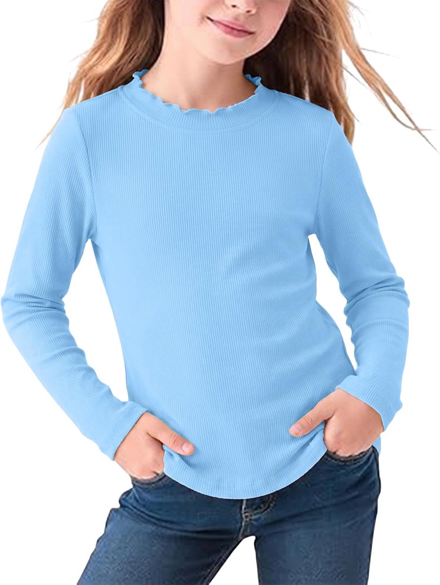Tops voor meisjes met ruches en ronde hals en lange mouwen