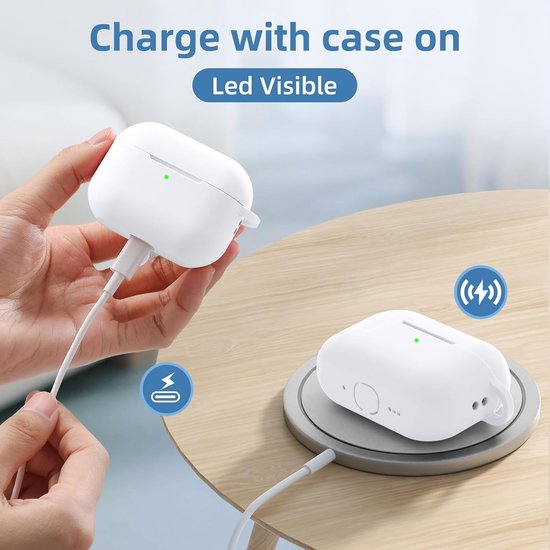 Compatibel met AirPods Pro 3 Case 2025 - Schokbestendige siliconen hoes voor Apple AirPods Pro 3e generatie bescherming met reinigingsset en karabijnhaak [zichtbare led], wit — afbeelding 3