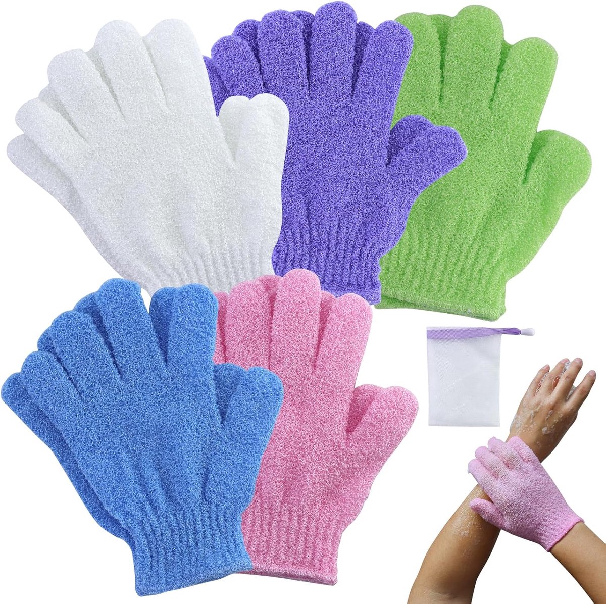 10 stuks bonbonkleur peelinghandschoen, exfoliërende handschoenen voor lichaam en gezicht massage handschoen peeling washandjes voor vrouwen douche spa massage