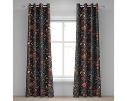 ABAKUHAUS Bloemen Gordijn met ringen, Tuin Concept Continuous Bloemen Bladeren en Vogels Illustratie, Decoratieve 2-delige gordijnset voor s