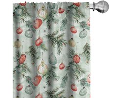 ABAKUHAUS Kerstmis Gordijnen, Kerst Tijd Illustratie van Ballen en Dennen Bladeren Familie Liefde, 2-delige raamgordijnset voor woonkamer en