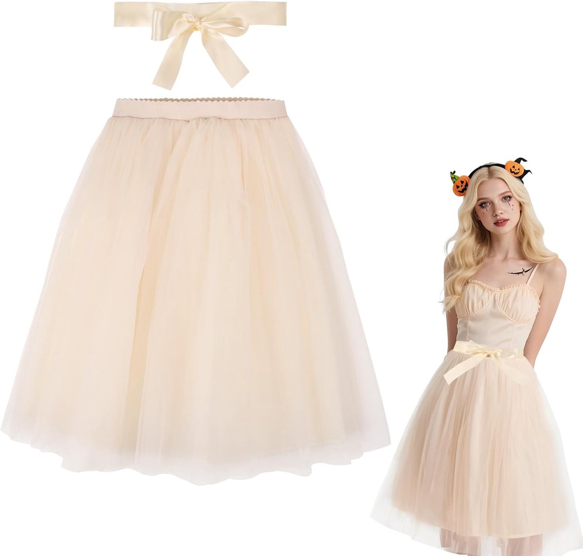 rok voor dames, 4 lagen tule rok met band, tutu elastische petticoat, A-lijn, midi-rok, 65 cm, prinses ballet rok, kostuum, Halloween, carnaval, bruiloft, feest, kostuum voor dames en meisjes