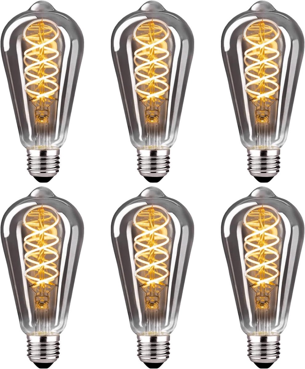 Vintage Gloeilamp E27, E27 Led Lamp Dimbaar ST64 6W Gloeilamp Ideaal voor nostalgische en retro verlichting in de thuiscafé-bar, gerookt glas - 4 stuks(3PBT2)