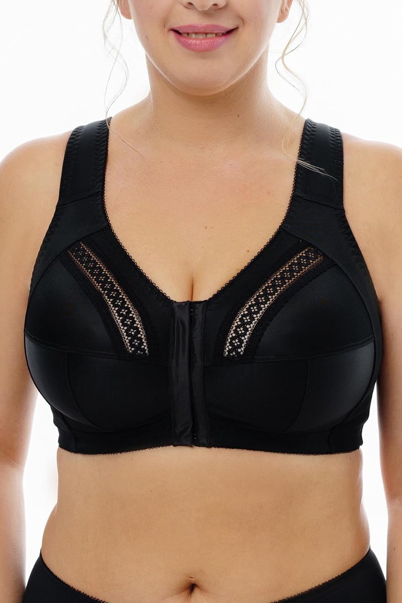 Beha voor dames, zonder beugel met voorsluiting, minimizer-beha met kant voor grote maten, comfortabele volledige cups, plus size ondergoed voor grote bovenwijdte en sluiting aan de