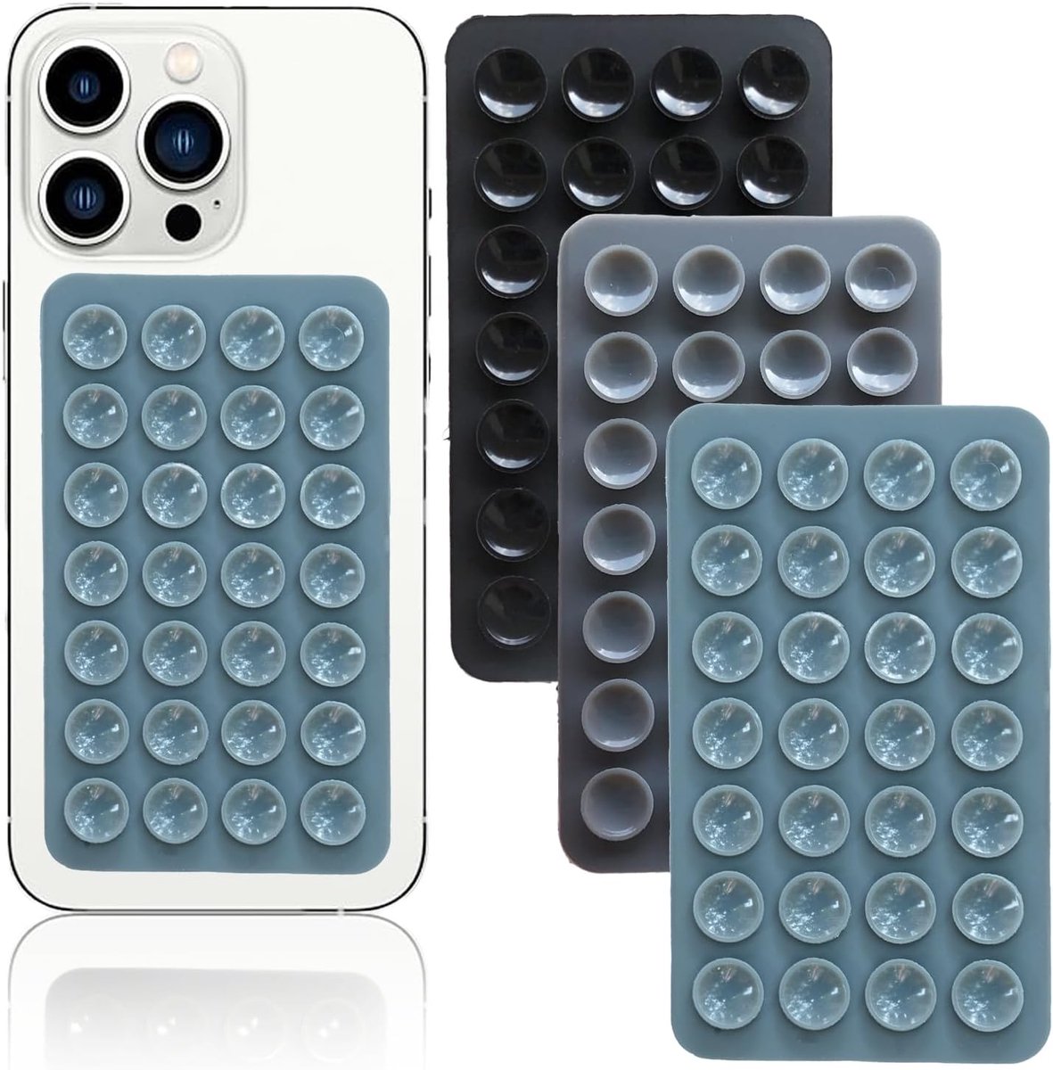 3 stuks siliconen telefoon-zuignappen, siliconen zuignaphouder, handsfree-accessoires, houder voor douchespiegel en auto selfiesticky handvat voor telefoon (zwart)