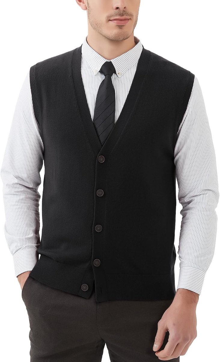 Heren Gilet Wolmengsel V-Hals Knopen Mouwloze Vest Pullover