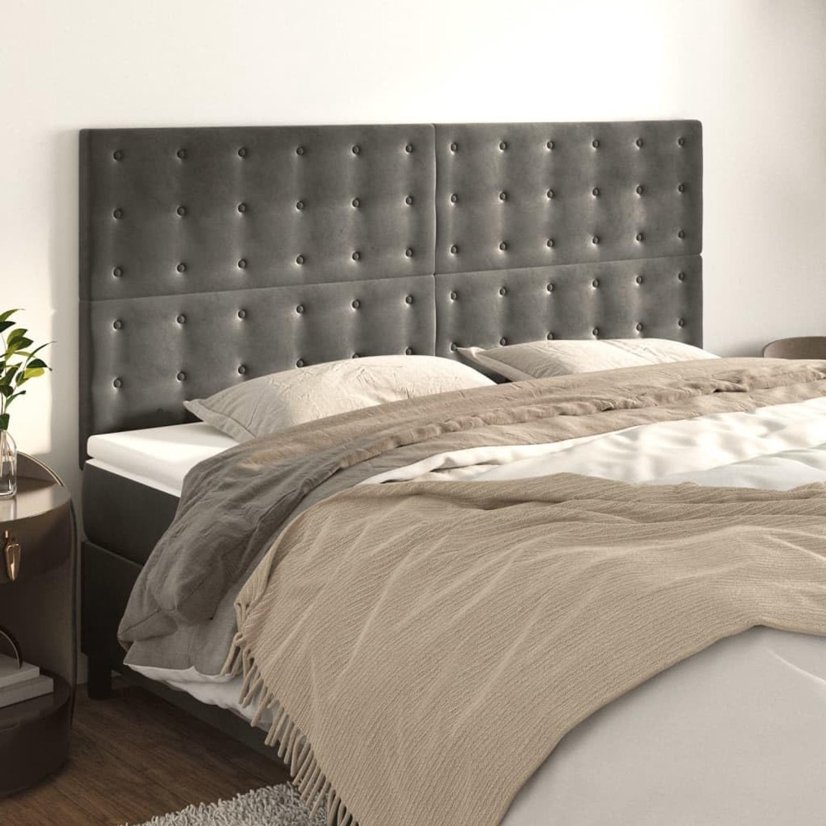 Hoofdsteunen 4 stuks donkergrijs 90 x 5 x 78/88 cm fluwelen hoofdeinde voor slaapkamer slaapkamer meubels hotels