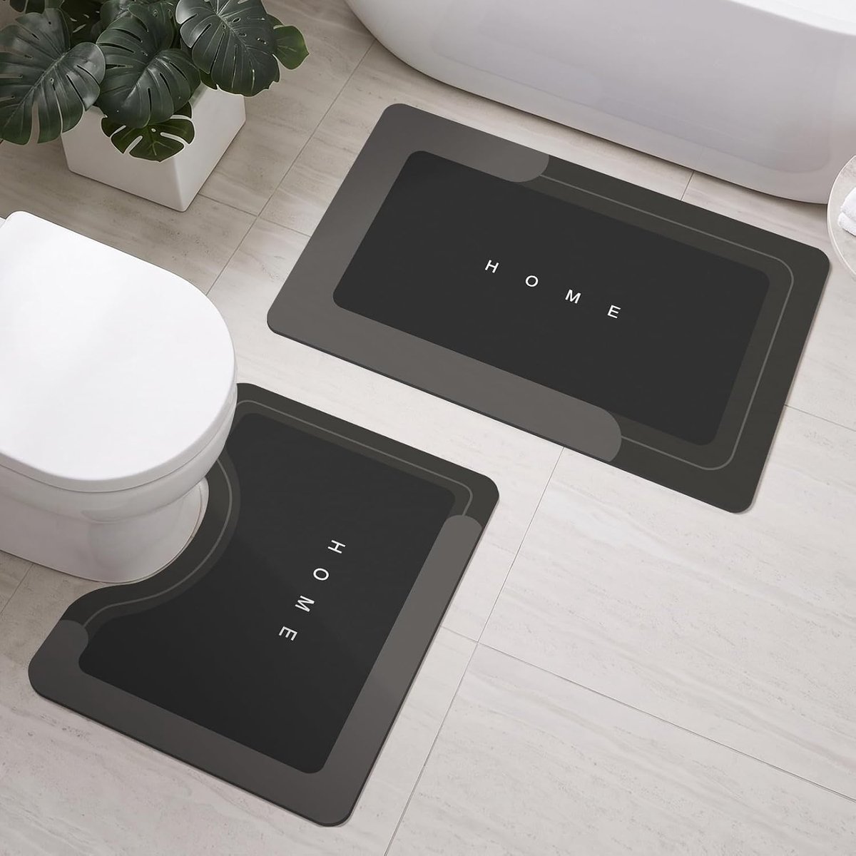 Badmatten set, antislip badkamermatten, snel drogende badmatten set met absorberend diatomeeënaarde, vloermat voor bad, douche, wastafel en toiletbasis ，Donkergrijs：43x60cm & 50x80cm