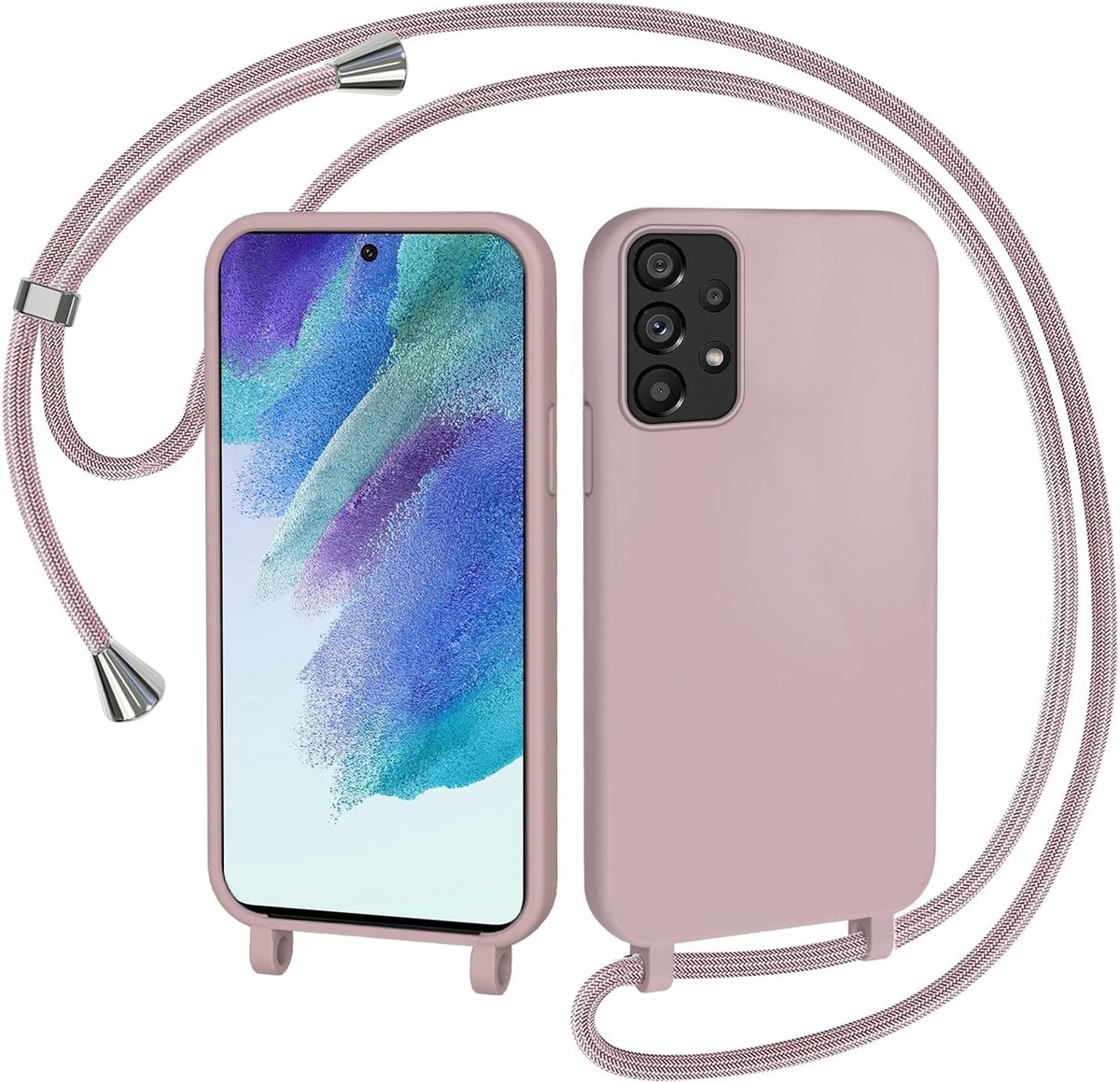 Telefoonhoesje met koord, voor Samsung Galaxy A53 5G, hoes met koord voor Samsung Galaxy A53 5G, hoes om om te hangen, zachte TPU-siliconen hoes, roze