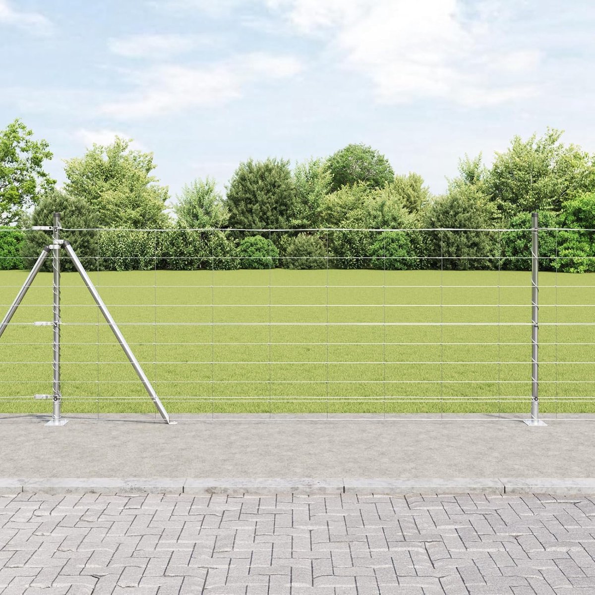 Wilgenhek 1x25 m verzinkt staal, hekpalen met grondplaten 13 stuks Ø32mm 110cm, tuinhekken draadhekken voor hekken, groentebedden, kippenhokken, weidegrond 3351507