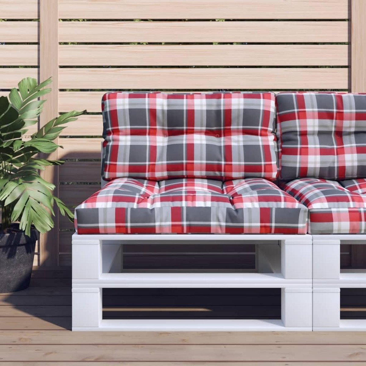 2 stuks palletkussens, rood geruit patroon, polyester kussen, tuinmeubelkussen voor buiten, zitplaatsen, bank, kruk, met zachte holle vezelvulling en eenvoudige reiniging