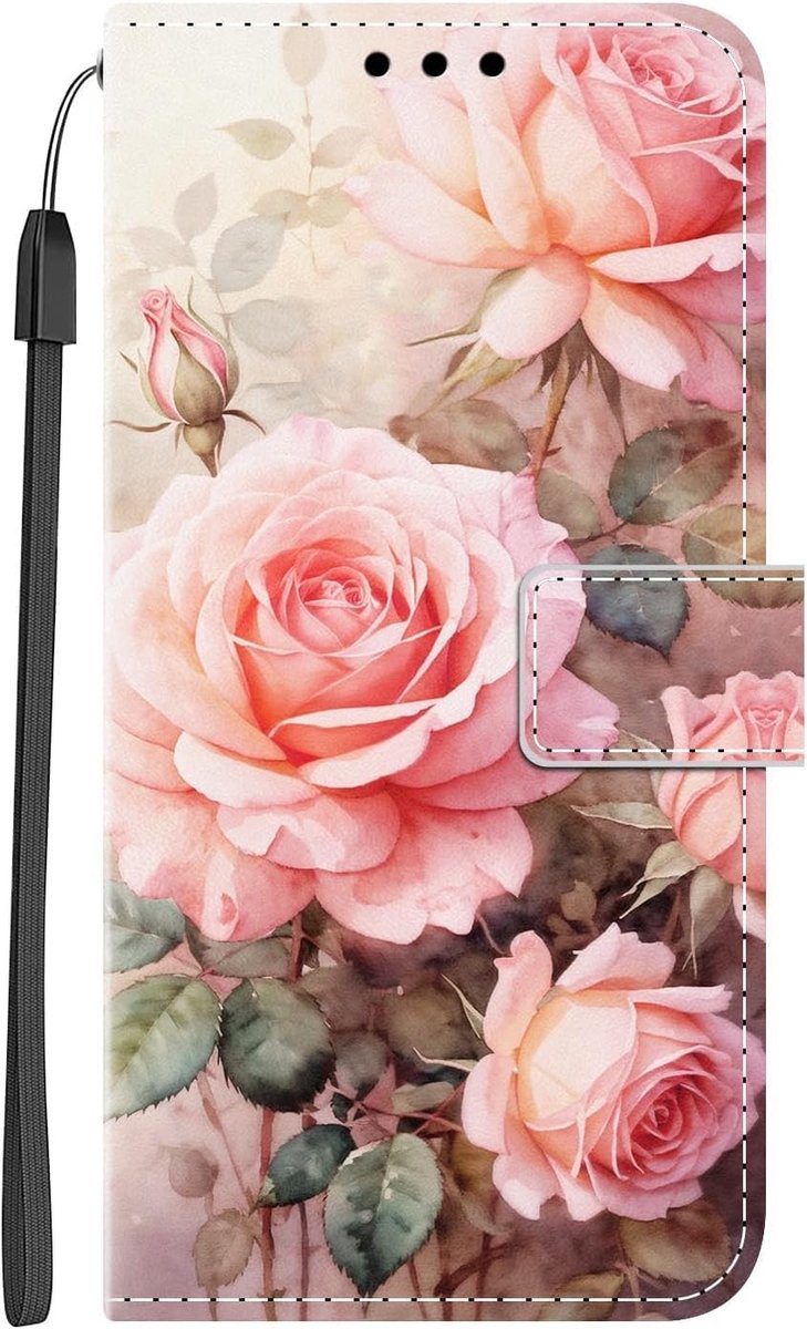 Hoes voor Samsung Galaxy A15 5G / 4G, siliconen telefoonhoes, flip cover met motief voor meisjes en jongens, klaphoes, klaphoes, PU-leren beschermhoes, stootvaste telefoonhoes, leren hoes, roze