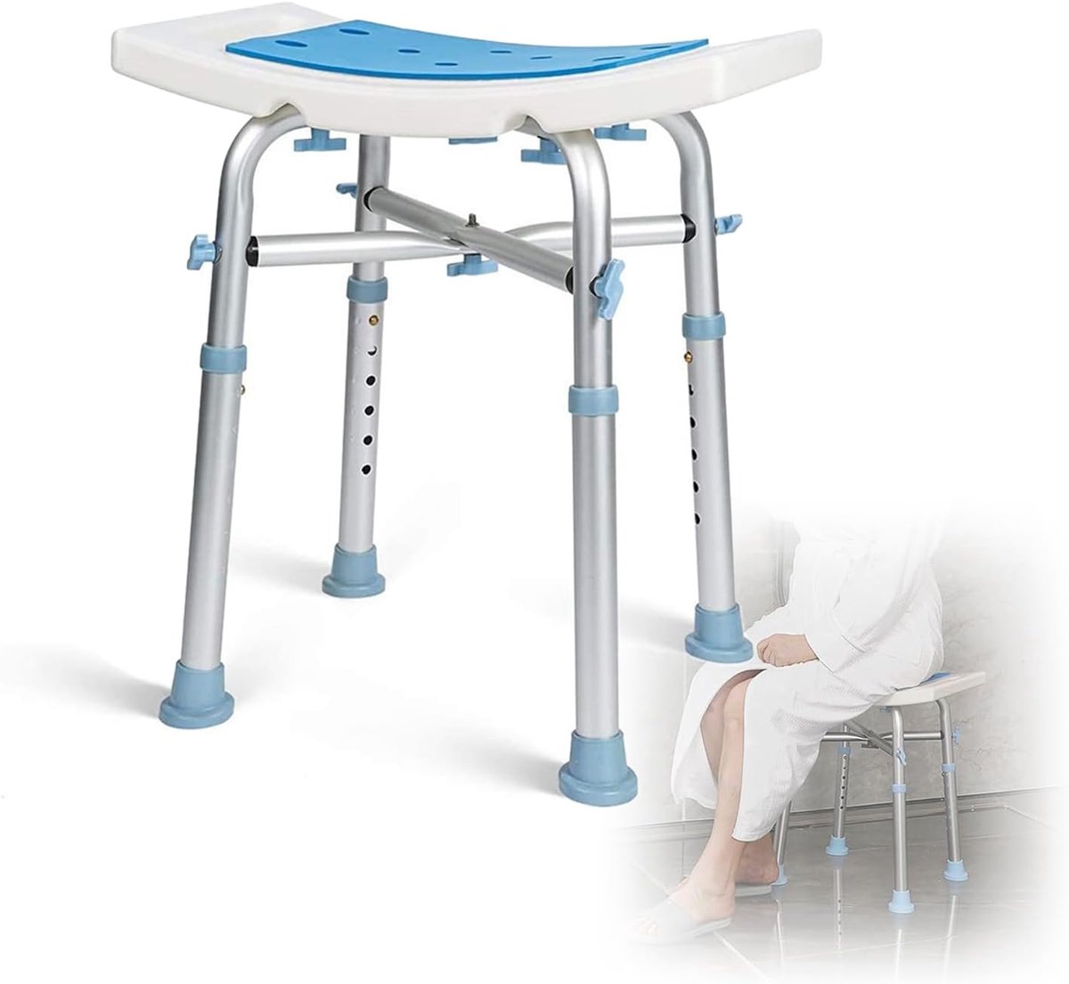Douchekruk, verstelbaar, douchekruk voor senioren, licht, antislip, robuuste rubberen voeten, 150 kg, aluminium, voor ouderen en mensen met een handicap