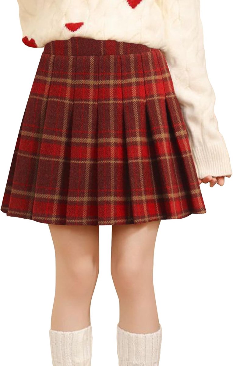 Wollen geruite rok A-lijn mini geplooide schooluniform kinderen kokerrok met binnenbroek