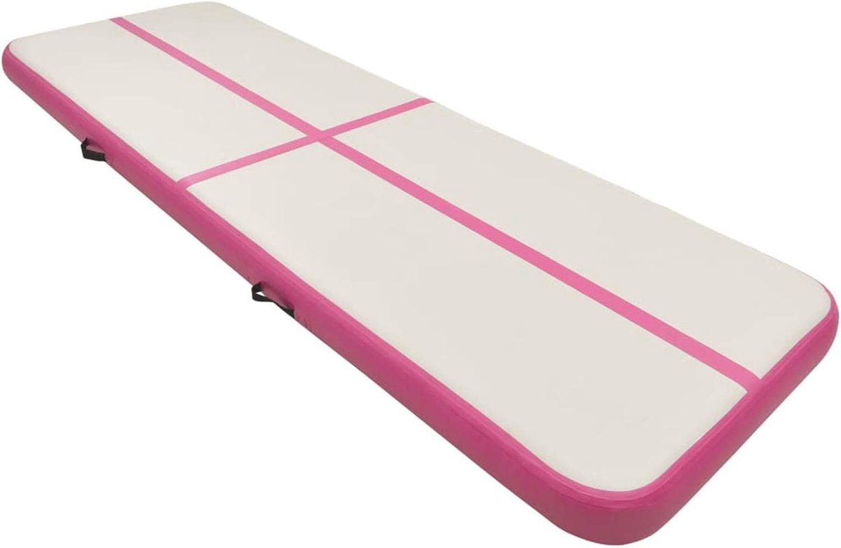 Tidyard Opblaasbare gymnastiekmat met pomp, gymnastiekmat, pvc, roze, 400 x 100 x 20 cm