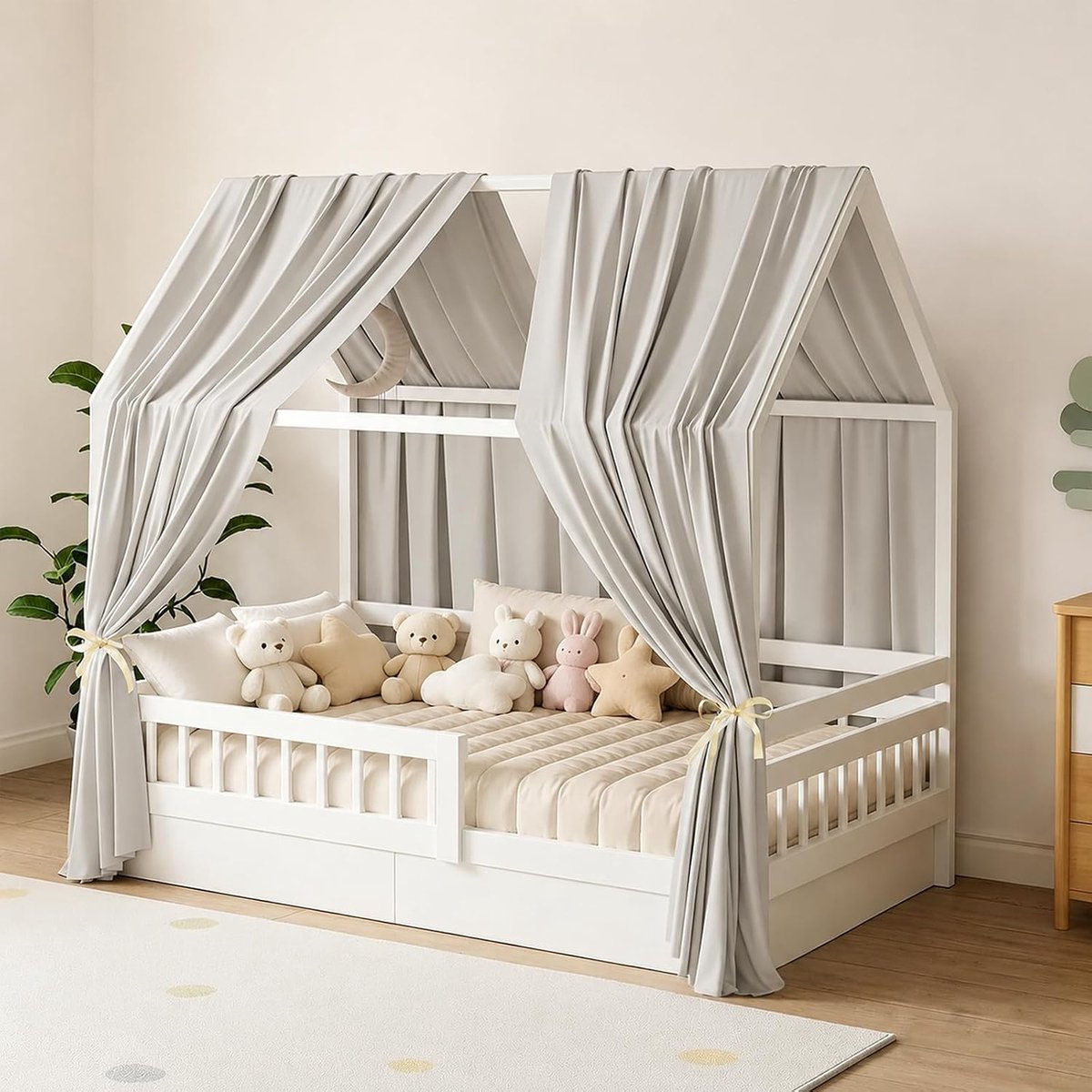 2 stuks huisbed, hemel, 67 x 270 cm, zacht en ademend, baldakijn, kinderkamer, decoratie, bedhemel, huisbed, dromerig huisbed, decoratie & hemelbed, gordijnen (lichtgrijs, 270 x 67 cm