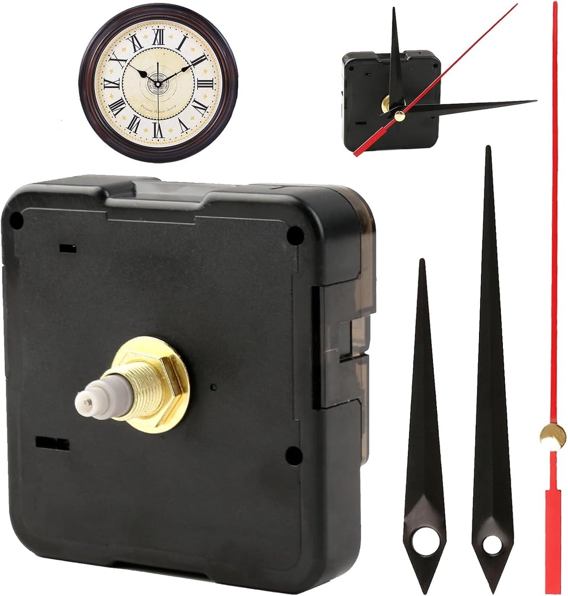 Klok, kwarts klokmechanisme 16 mm met wijzers voor doe-het-zelf, complete set voor het repareren en maken van wandklokken, uurwerk zonder tikken, voor artistieke en functionele uurwerken