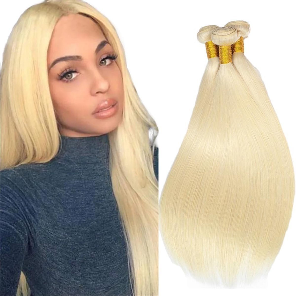 Dames Bundles Human Hiar Unprocessed Brazilian Virgin Straight Human Hair Extensions #613 Light Blonde Mensliches Haar Bundle With Minimal Shedding For Women 16 18 20 Inch
