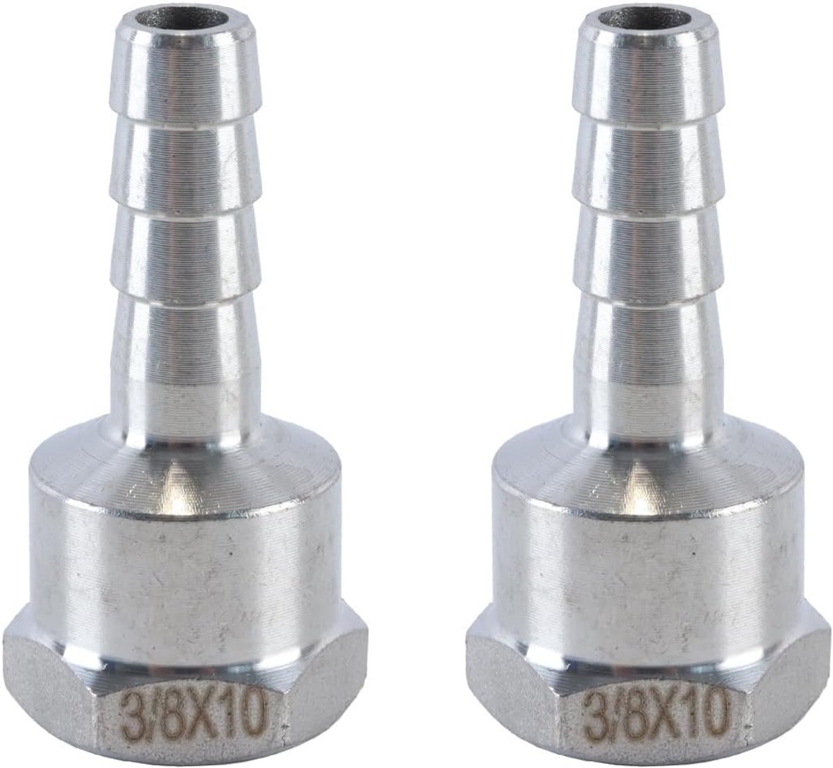2 stuks roestvrijstalen binnendraad pagodekoppeling, 10 mm weerhaak naar 3/8 inch vrouwelijke slangaansluiting voor water, gas, lucht, olie